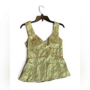 Vintage Nanette Lepore Silk Gold Metallic Peplum Tank Size 6